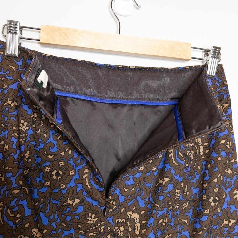 J Crew Womens Size 2 Pencil Skirt Blue Brown Print Cotton Slit Mini Wear to Work - Picture 5 of 8
